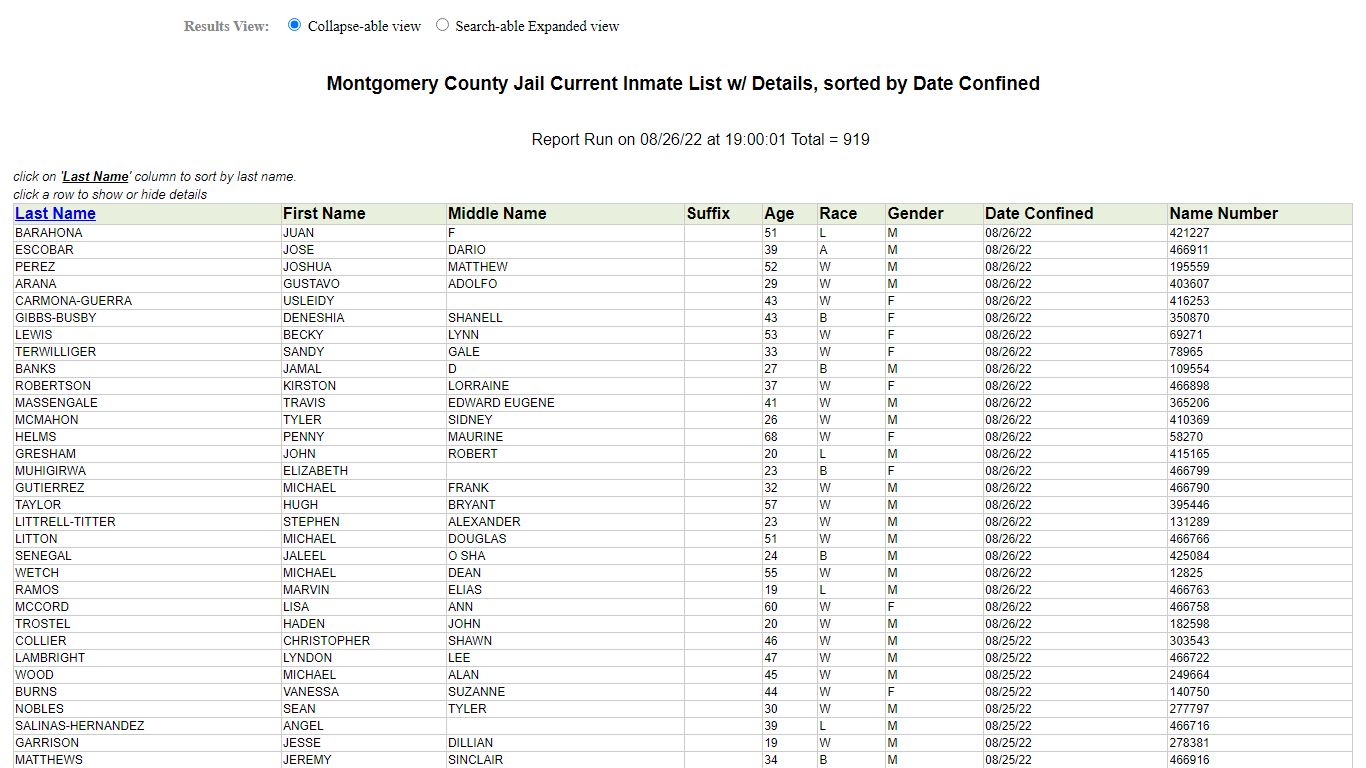 Jail Roster - Montgomery County, Texas